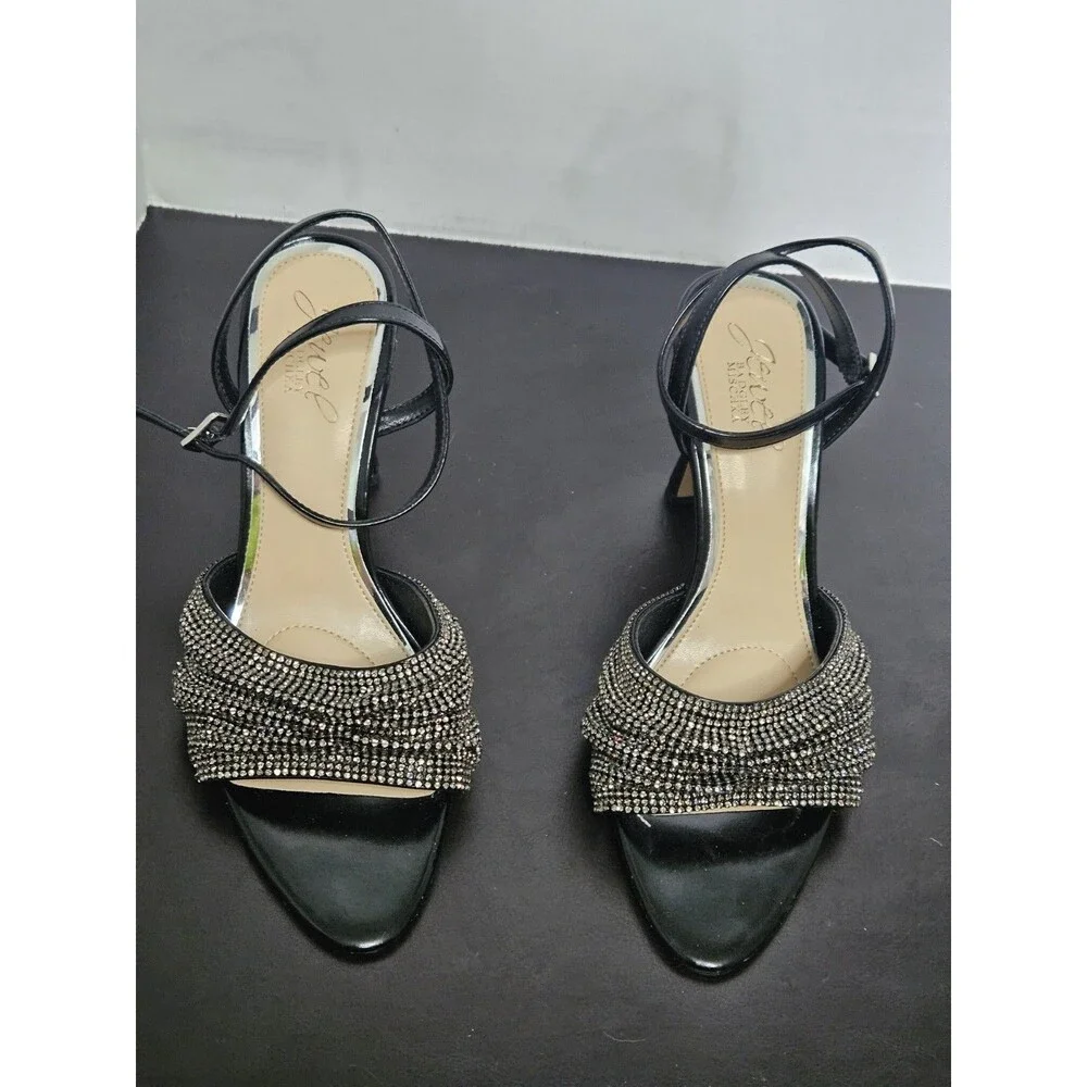 Sz 7.5 - Jewel Badgley Mischka Huntley Womens Black Jewels Evening Sandals